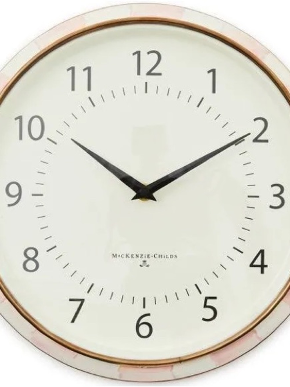 MacKenzie-Childs Pink and Gold Round Wall Clock with Black Hands